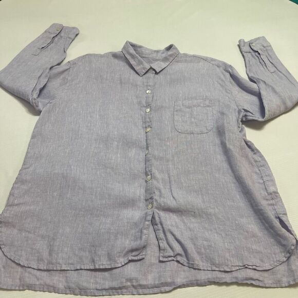J. Jill Love Linen Lavender Purple Button Up Shirt Size MP Medium - Picture 6 of 10